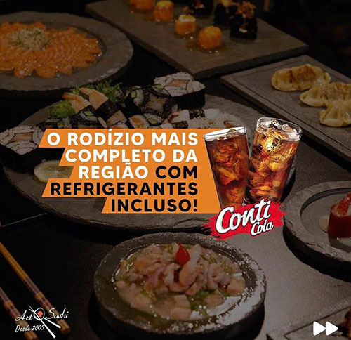 Divulgação - Terça à domingo, o Art Sushi oferece rodízio, com refrigerantes à vontade