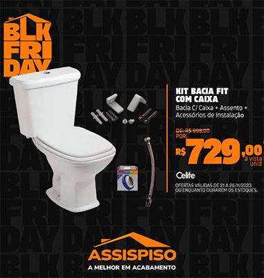 Divulgação/Assispiso - Bacia Sanitária Celite Fit com caixa acoplada e acessórios de R$ 998,00 por R$729,00 à vista - Foto: Divulgação/Assispiso