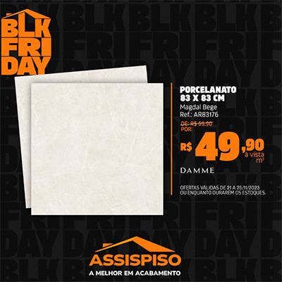 Divulgação/Assispiso - Porcelanato Damme 83x83 de R$ 59,90 por R$ 49,90 à vista - Foto: Divulgação/Assispiso