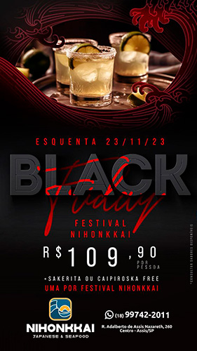 Divulgação/Nihonkkai - O esquenta Black Friday do Nihonkkai oferece um delicioso rodizio e você ainda ganha uma caipiroska ou sakerita - Foto: Divulgação/Nihonkkai