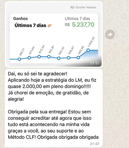 Nos ultimos 7 dias faturou R$5mil