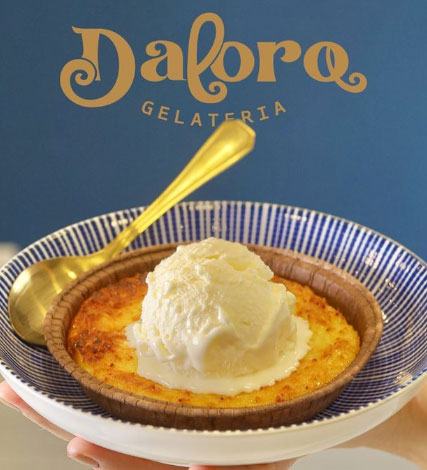 A gelateria também oferece uma variedade de sobremesas, como cocada de forno, entre outros