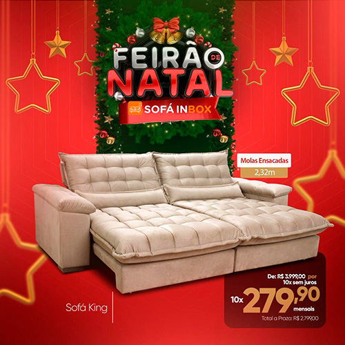 Divulgação/Sofa Inbox - Na Sofá Inbox você encontra o belíssimo Sofá King com molas ensacadas de 2,32m por apenas 10x de R$279,90 - Foto: Divulgação/Sofá Inbox