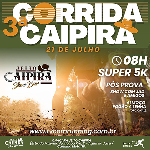 Divulgação - A 3ª Corrida Caipira será realizada no dia 21 de julho - Foto: Divulgação