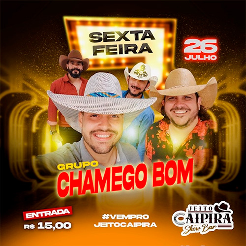 Divulgação - Show com o Grupo Chamego Bom começa às 21h - Foto: Divulgação