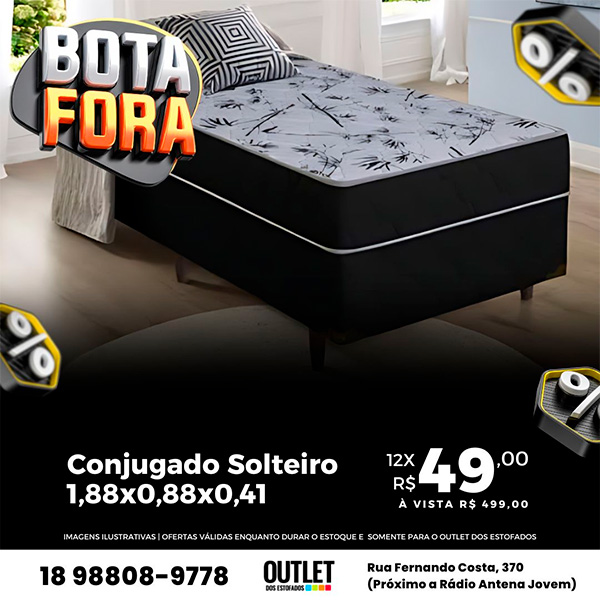 Divulgação - Conjugado Solteiro 1,88x0,88x0,41 em 12x de R$49,00 ou apenas R$499,00 a vista - Foto: Divulgação