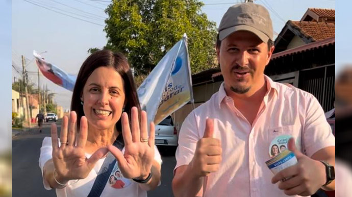 Redes Sociais/Reprodução - Cristiani Silvério (Republicanos) e Fábio Nossack (MDB) durante campanha eleitoral em Assis - FOTO: Redes Sociais/Reprodução