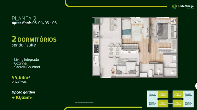 Divulgação - Planta de apartamento com suíte e living integrado - Foto: Divulgação