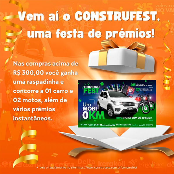 Divulgação - Na promoção Construfest você ganha uma raspadinha e concorre instantaneamente a prêmios incríveis - Foto: Divulgação