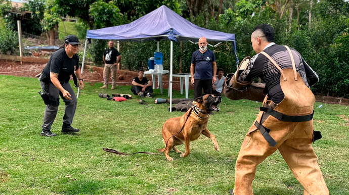 Divulgação - Durante o seminário, os participantes foram introduzidos a aspectos teóricos e práticos sobre o treinamento de cães para guarda e proteção - Foto: Divulgação