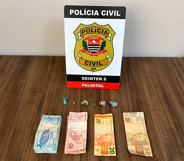 Divulgação/Polícia Civil - Droga e dinheiro apreendido em Palmital - Foto: Divulgação/Polícia Civil