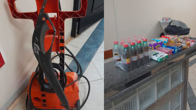 Reprodução - Uma máquina de limpeza VAP e balas, chicletes e um fardo de refrigerante foram recuperados pela polícia - Foto: Reprodução