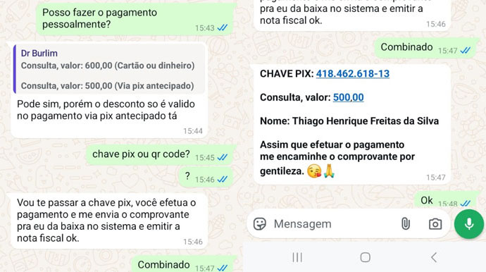 Divulgação - Celulares da Clínica Burlim são clonados e usados para golpe do PIX - FOTO: Divulgação