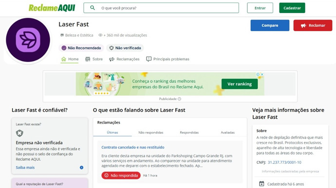 Reprodução - Empresa não tem um perfil bem avaliado no Reclame Aqui - FOTO: Reprodução